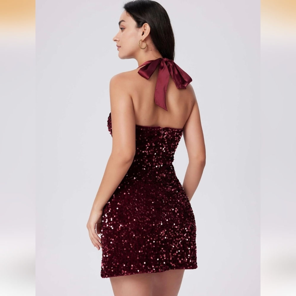 NWT CIDER Sequin V-Neck Halter Mini Dress | Size S